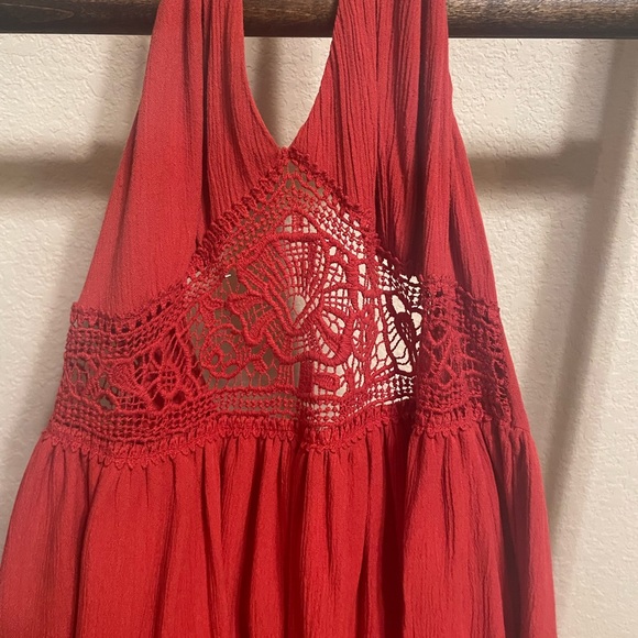 Boho Burnt Orange Halter Dress - Picture 2 of 4